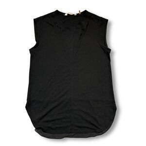 Rebecca Taylor Black Sleeveless Top Mesh Silk Trim High Low Hem Size S‎